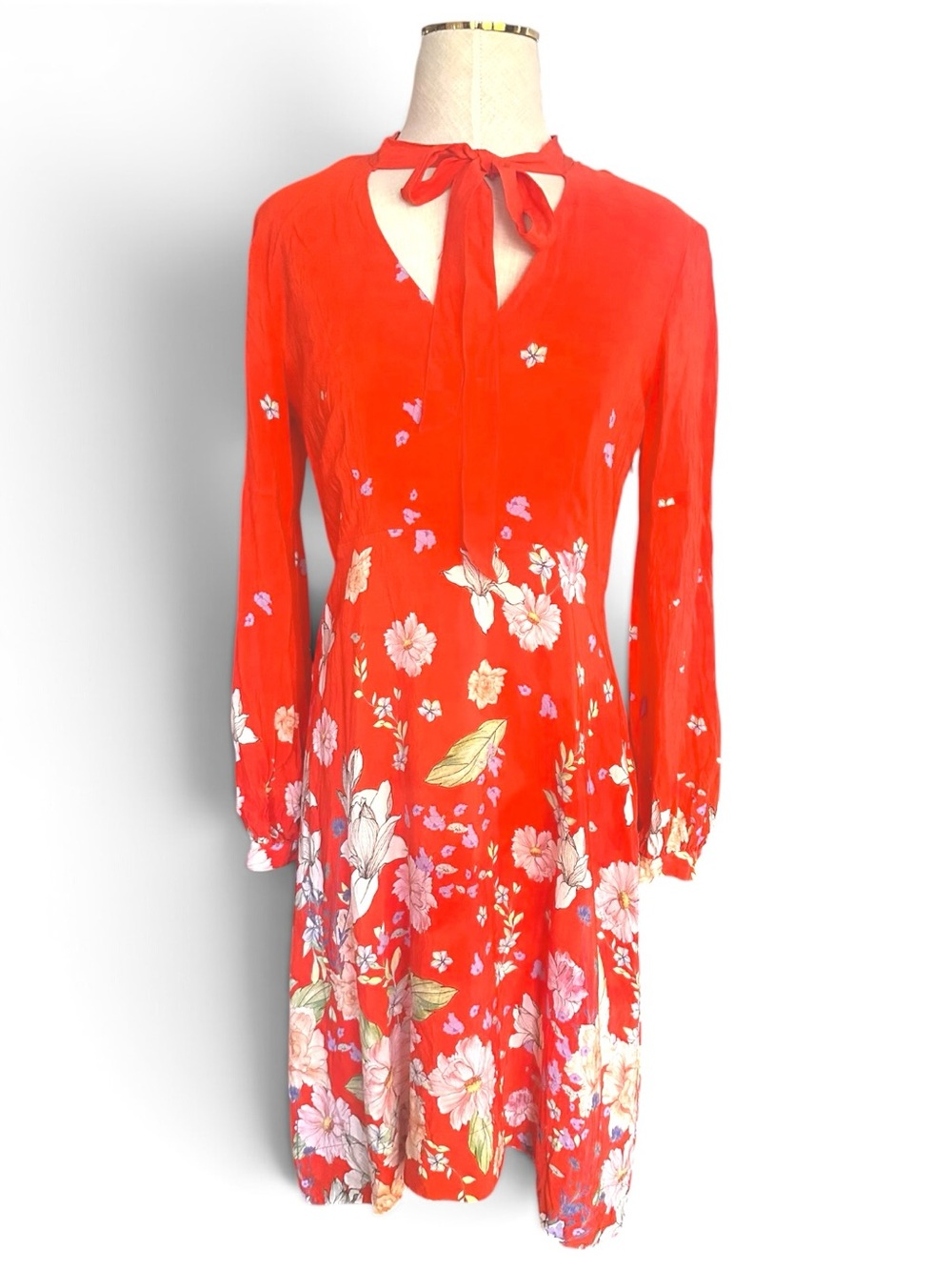 Anthropologie Moulinette Soeurs 100% Silk Floral Tie Neck Midi Dress Sz 6 - Picture 2 of 9